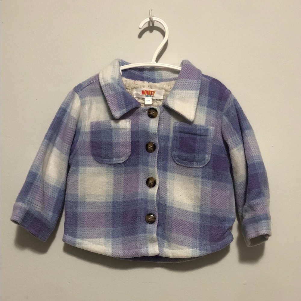 Kids' Plaid Button-Front Shirt Jacket in Lavender and White